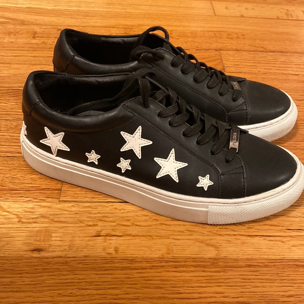 J/Slides Black White Metallic Leather Lapel Star Sneakers Women's Size 8.5M